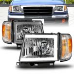 AmeriLite for 1997-2000 Toyota Tacoma 2WD Pickup LED Tube Chrome Reaplcement Headlights + Corner Light Set - Passenger and Driver Side
