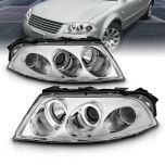 AmeriLite Projector Replacement Headlights Dual LED Halo Chrome Set For 02-05 Volkswagen Passat B5.5 - Passenger and Driver Side