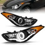 AmeriLite Projector Headlights Black Amber(CCFL Halo) for Hyundai Elantra - Passenger and Driver Side