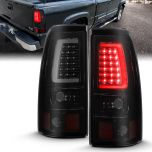 AmeriLite for 2003-2006 Chevy Silverado 1500 2500 3500 Dark Black C-Type LED Tube Replacment Tail Lights Brake Lamp Set - Passenger and Driver Side