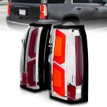 AmeriLite for 2015-2020 Chevy Tahoe Suburban [Full LED] C-Type Dual Light Bar Chrome Replacement Taillights Assembly Pair - Passenger and Driver Side