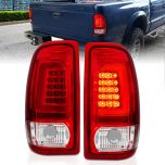 AmeriLite for 1997-2004 Dodge Dakota C-Type LED Crystal Red Tail Lights Brake Lamps Set - Passenger and Driver Side