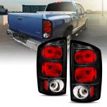 AmeriLite for 2002-2006 Dodge Ram 1500 | 03-06 Ram 2500 3500 Pickup Euro-Style Clear Black Replacement Taillights Pair - Driver and Passenger Side