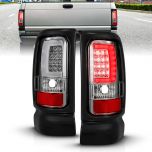 AmeriLite for 1994-2001 Dodge Ram 1500 2500 3500 Truck Chrome C-Bar LED Replacement Tail Lights Signal Lamp Pair - Passenger and Driver Side
