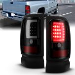 AmeriLite for 1994-2001 Dodge Ram 1500 2500 3500 Truck Black Smoke C-Bar LED Tube Replacement Tail Lights Signal Lamp Pair - Passenger and Driver Side