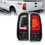 AmeriLite for 2008-2016 Ford F250 F350 F450 SD Black C-Type LED Tube Tail Lights w/ Reverse Bulb - Passenger and Driver Side