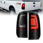 AmeriLite for 2008-2016 Ford F250 F350 F450 SD Dark Black C-Type LED Tube Tail Lights w/ Reverse Bulb - Passenger and Driver Side