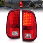 AmeriLite for 2008-2016 Ford F250 F350 F450 Super Duty Pickup Truck Clear Ruby Red LED Replacement Brake Lamps Taillights Set - Passenger and Driver Side