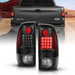 AmeriLite Black Replacement LED Brake Turn Signal Tail Lights Pair For 97-03 Ford F150 / 99-07 F250 F350 - Driver and Passenger Set