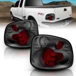 AmeriLite for 1989-1996 Ford F150 Bronco F250 F350 Truck 3D C-Type LED Tube Black Replacement Tail Light Set Passenger and Driver Side 