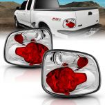 AmeriLite for 1997-2000 Ford F150 Flare Side Chrome Euro Replacement Brake Tail Lights Set - Passenger and Driver Side