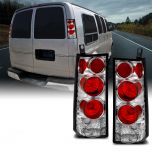AmeriLite for 2003-2019 Chevy Express / GMC Savana Van Crystal Chrome Taillights Assembly w/Brake Lamps Replacement Set - Passenger and Driver Side