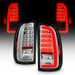 AmeriLite for 2000-2006 Toyota Tundra Standard | Access Cab C-Type LED Tube Chrome Replacement Brake Tail Lights Pair - Passenger and Driver Side