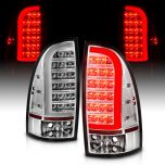 AmeriLite for 2005-2015 Toyota Tacoma Pickup C-Type LED Tube Chrome Tail Light Assembly Set - Driver and Passenger Side