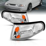 AmeriLite Chrome Replacement Corner Turn Signal Lights Set For 1994-1998 Ford Mustang - Passenger and Driver Side