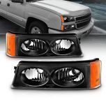 AmeriLite Black Replacement Bumper Parking Turn Signal Lights Set For 03-06 Chevy Silverado - Passenger and Driver Side