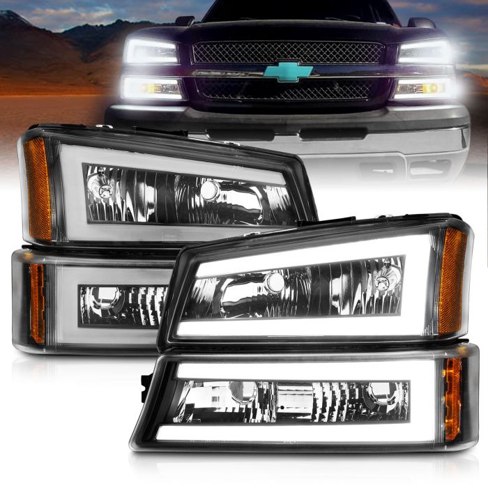 LED Tail Lights 03-06 Chevy Silverado 1500 2500 Pickup Black Headlights Bumper