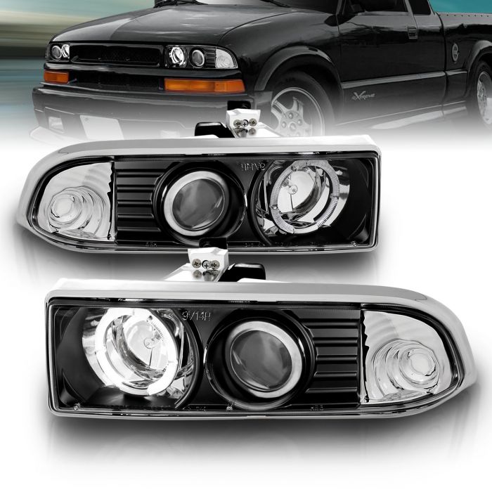 AmeriLite Black Projector Replacement Headlights LED Halo Set For Chevy S10 /Blazer Passenger and Driver Side 