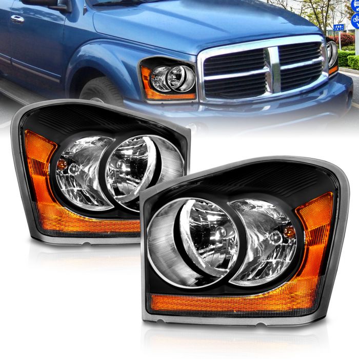 2004-2006 Black Replacement Headlights w/ Bulbs for Dodge Durango  ST/SLT/Limited