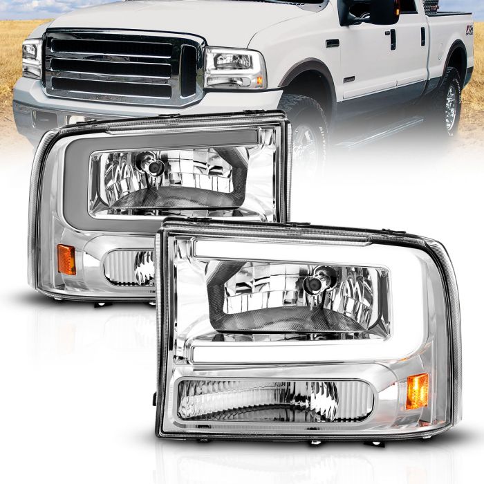 Passenger and Driver Side AmeriLite Black 1pc Unit Replacement Headlights w/LED Parking for Ford 2000-2001 Excursion 99-04 Super Duty 