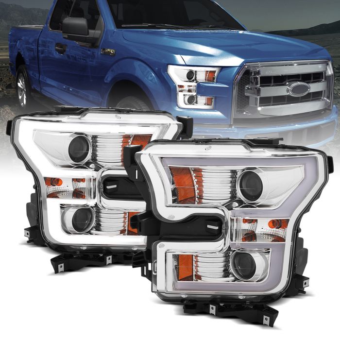 For 2015 2016 2017 Ford F150 Clear LED Bar Projector Headlights Lamps Left+Right