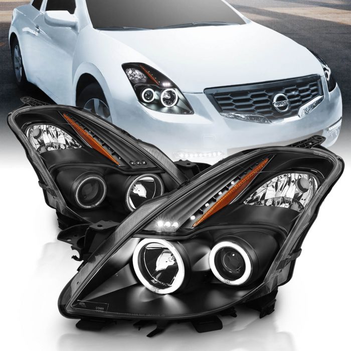 2008 2009 For Nissan Altima 2DR Coupe Black CLEAR AMBER Projector Headlights 