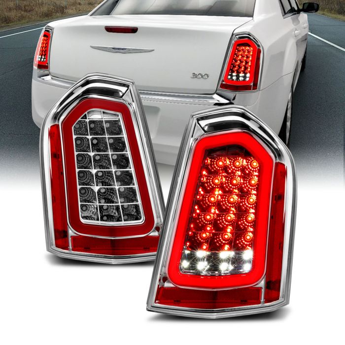 AmeriLite Black Full Intense LED Tail Lights Brake and Resverse Parking Light Bar For 2011-2014 Chrysler 300 