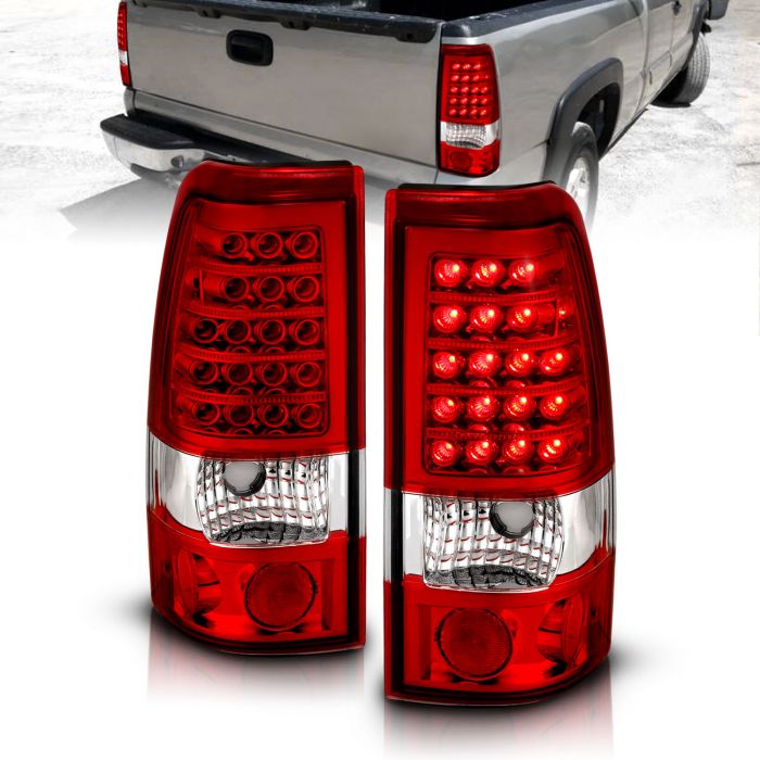 AmeriLite for 1999-2002 Chevy Silverado & 99-06 GMC Sierra Pickup Truck Clear Red LED Replacement Taillights Brake Lamp Set Passenger and Driver Side 