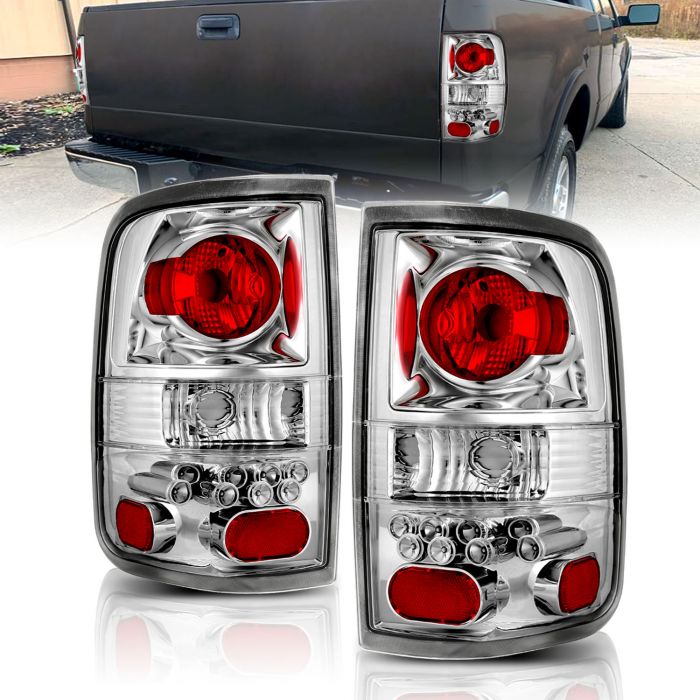 Passenger and Driver Side AmeriLite Chrome LED Replacement Brake Tail Lights for Ford F-150 