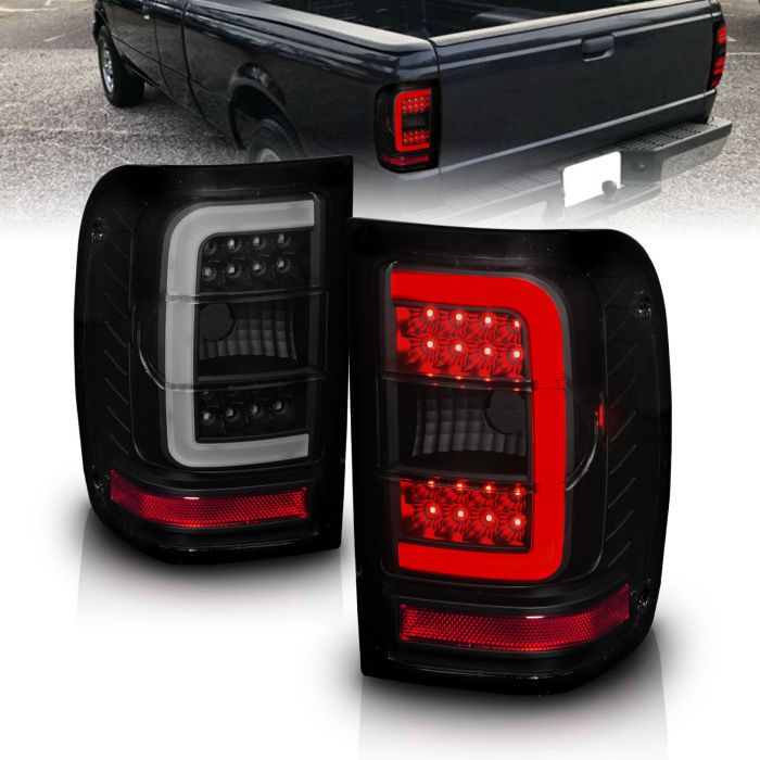 AmeriLite for 2001-2011 Ford Ranger LED Tube Chrome Replacement Headlights w/ Corner Lamp Set Passenger and Driver Side 