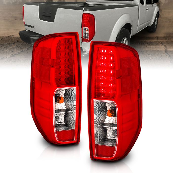 Passenger and Driver Side AmeriLite Red/Clear LED Replacement Brake Tail Lights Set For 05-13 Frontier 