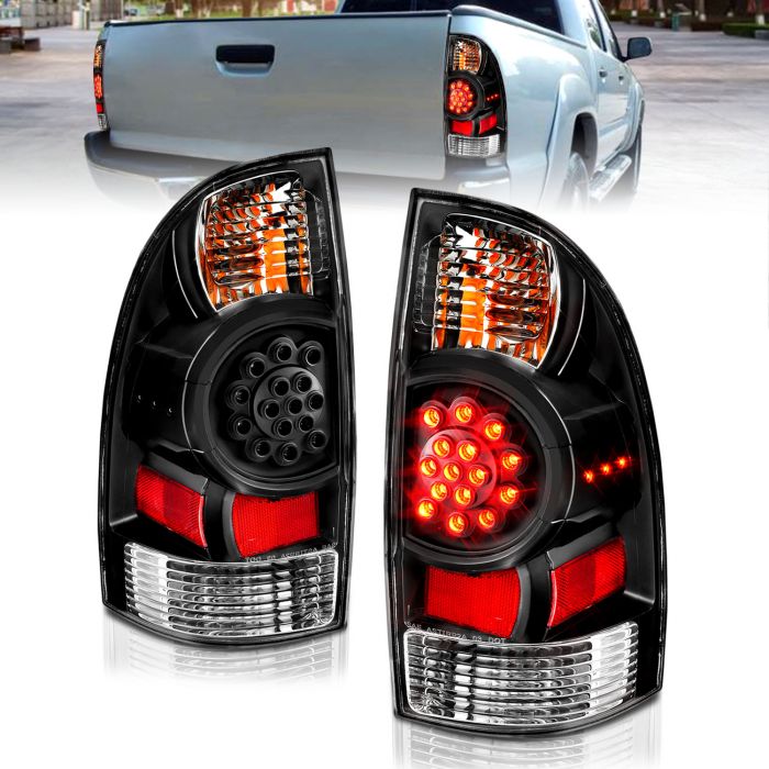 AmeriLite Black Replacement Tail Lights for 95-00 Toyota Tacoma Pickup Truck Bulb and Harness Included Passenger and Driver Side 